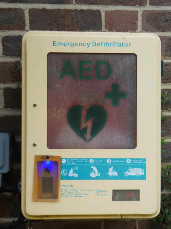 A picture of the defibrillator cabinets